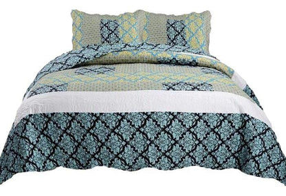 Tache Damask Ornate Baroque Teal Turquoise Blue Green Scalloped Quilt Set (SD-3300) - - Quilt / Bedspread