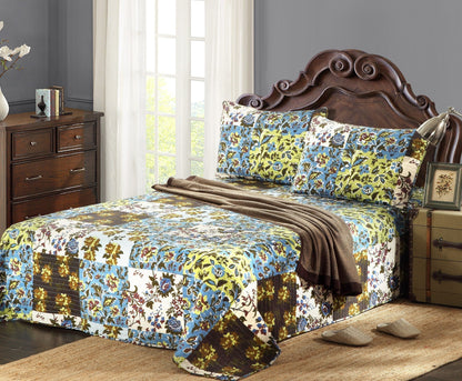 Tache Mystical Forest Green Blue Leaves Cotton Quilt Set (KST1504) - - Quilt / Bedspread