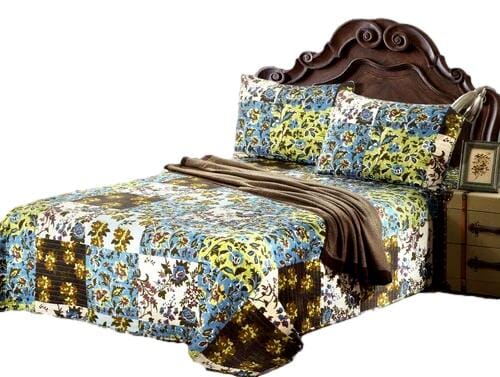 Tache Mystical Forest Green Blue Leaves Cotton Quilt Set (KST1504) - - Quilt / Bedspread