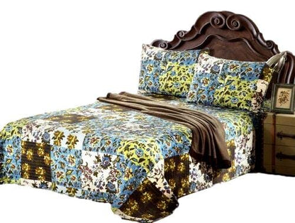 Tache Mystical Forest Green Blue Leaves Cotton Quilt Set (KST1504) - - Quilt / Bedspread