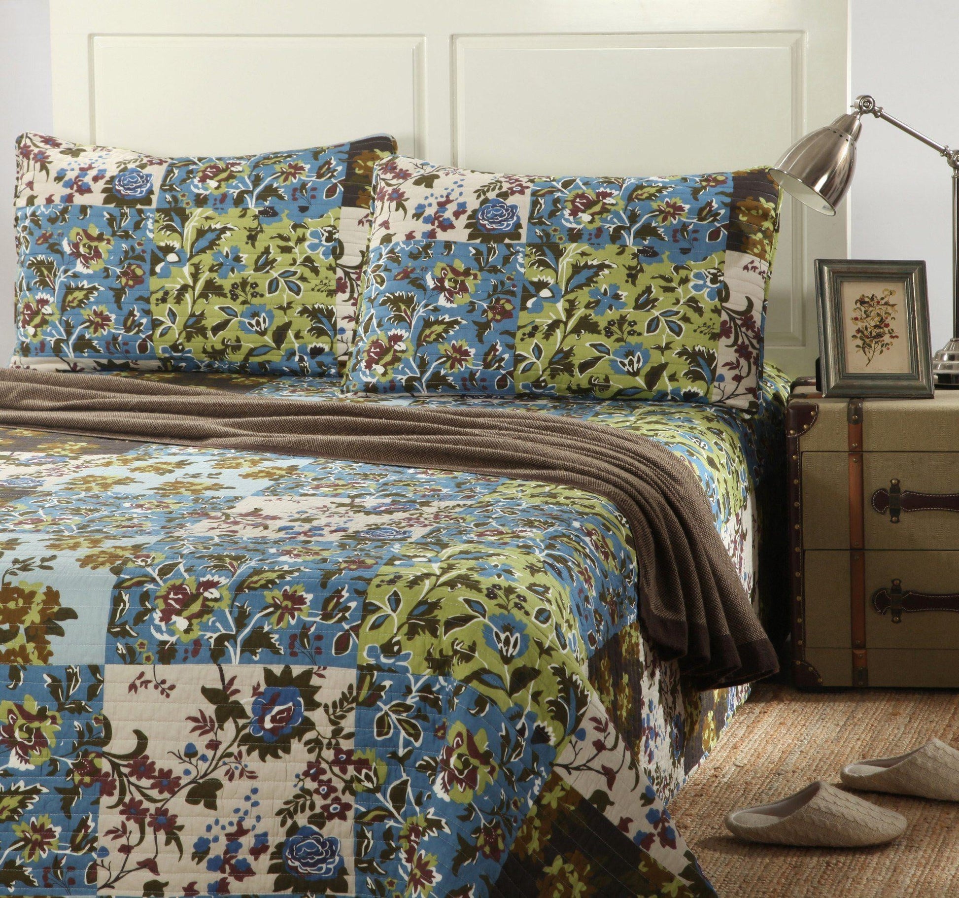 Tache Mystical Forest Green Blue Leaves Cotton Quilt Set (KST1504) - Cal King - Quilt / Bedspread