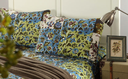 Tache Mystical Forest Green Blue Leaves Cotton Quilt Set (KST1504) - - Quilt / Bedspread