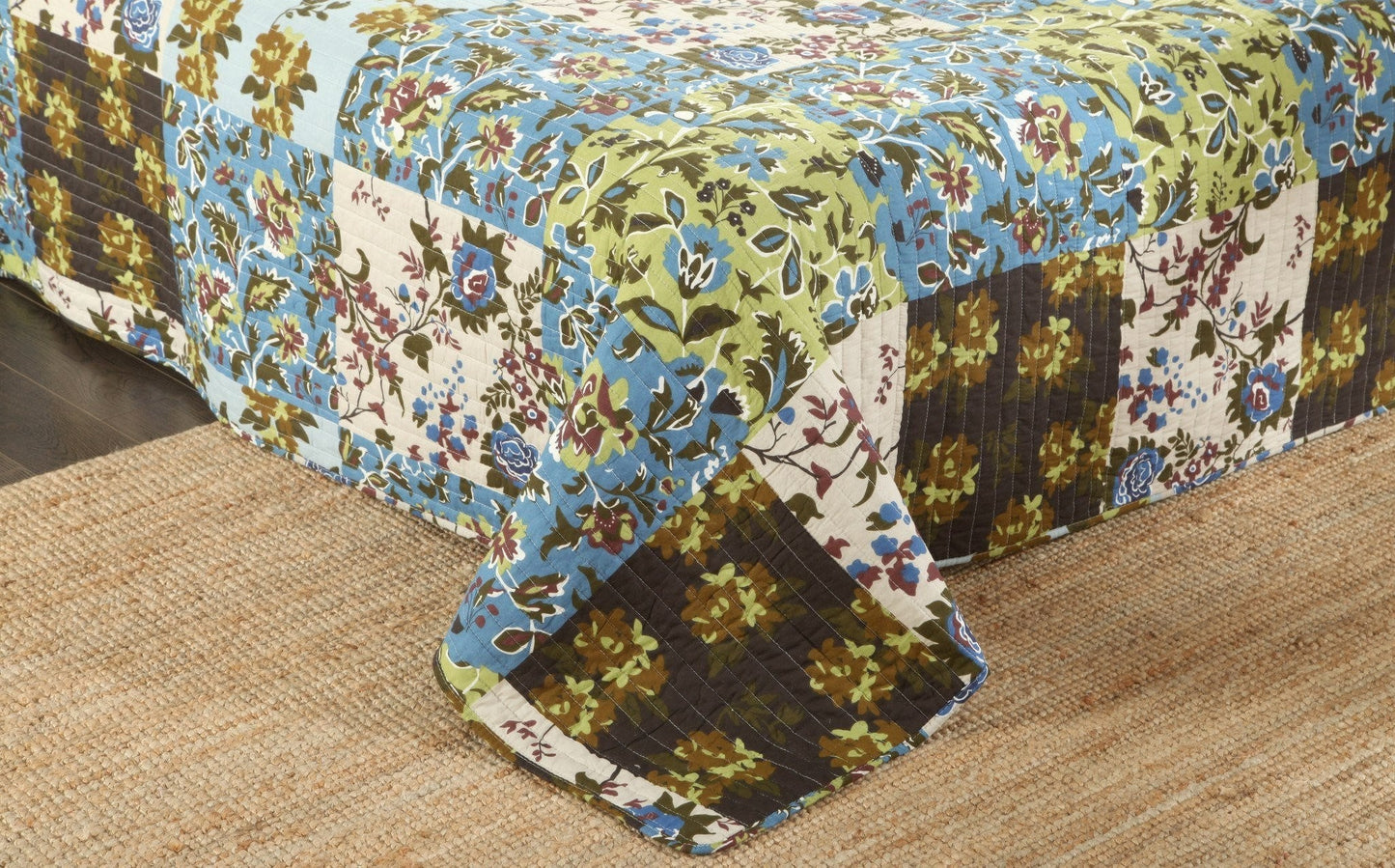 Tache Mystical Forest Green Blue Leaves Cotton Quilt Set (KST1504) - - Quilt / Bedspread
