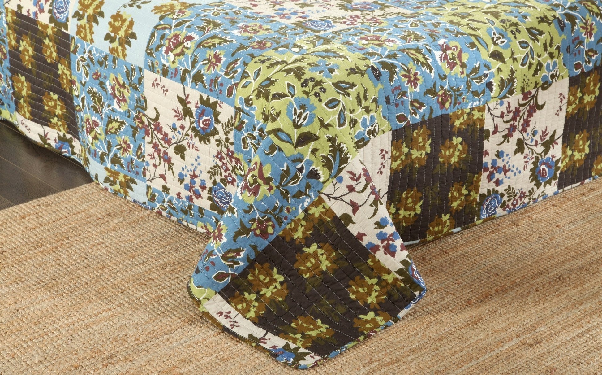 Tache Mystical Forest Green Blue Leaves Cotton Quilt Set (KST1504) - - Quilt / Bedspread