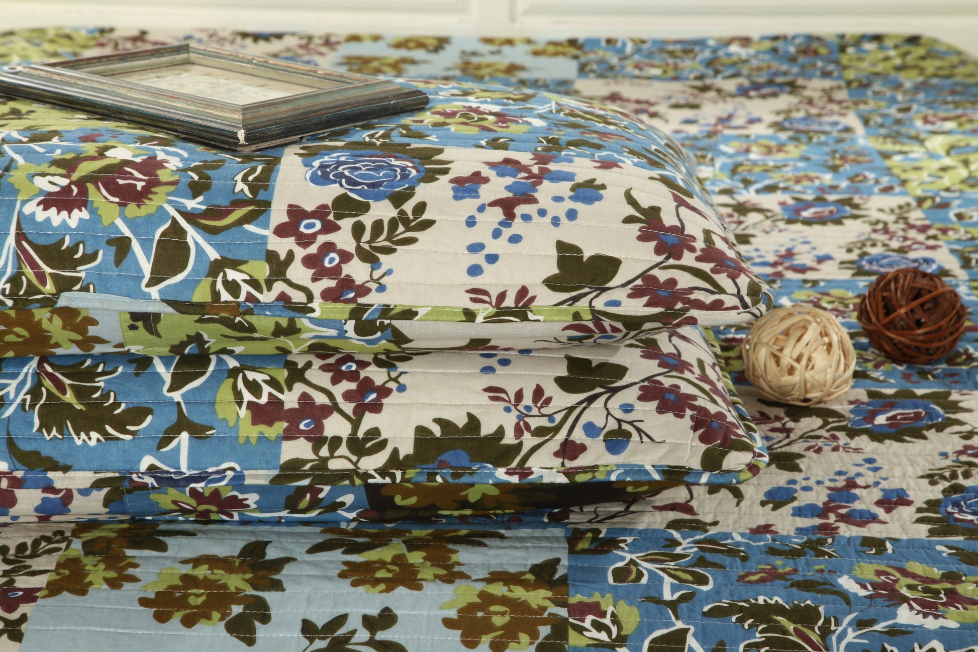 Tache Mystical Forest Green Blue Leaves Cotton Quilt Set (KST1504) - - Quilt / Bedspread