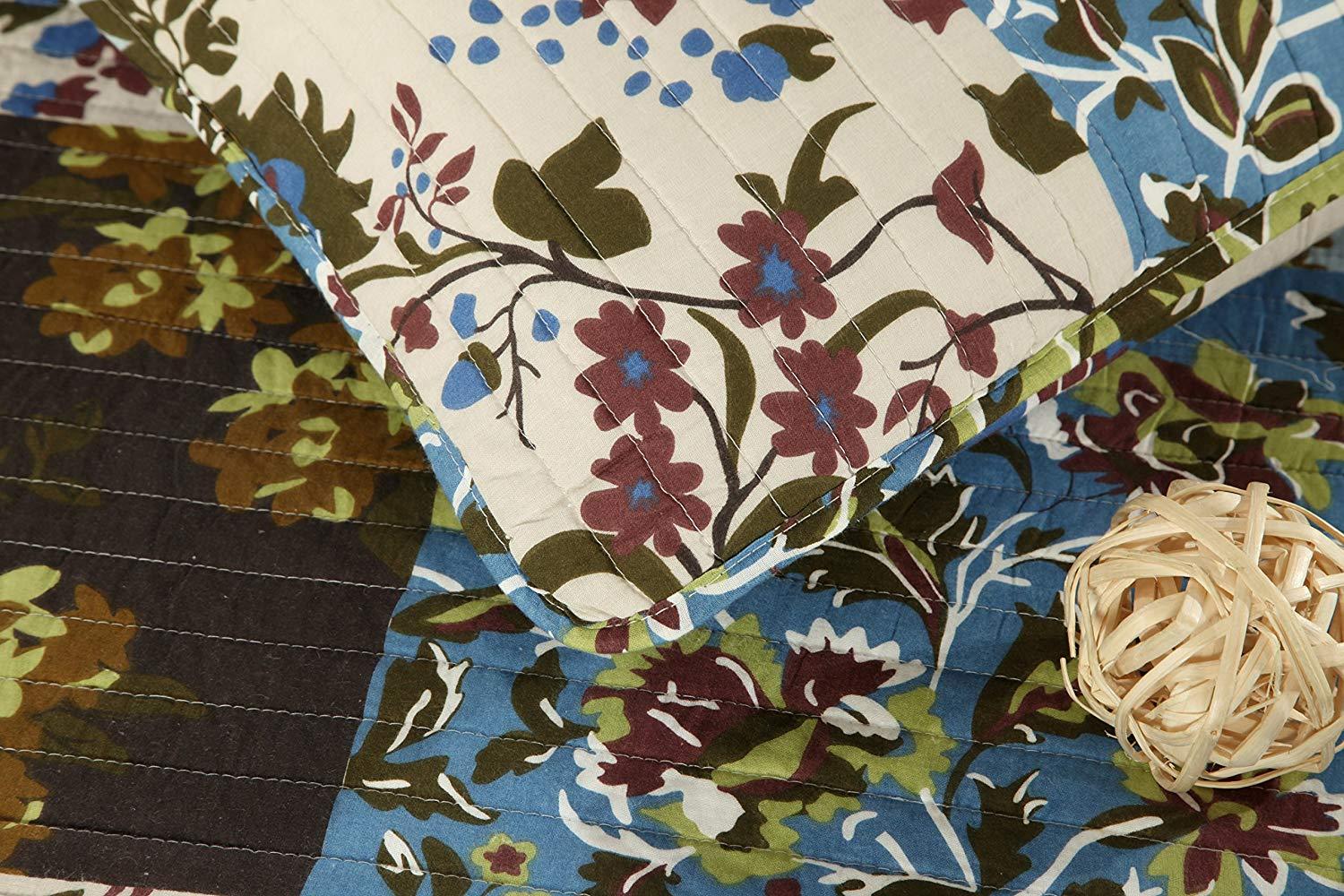 Tache Mystical Forest Green Blue Leaves Cotton Quilt Set (KST1504) - - Quilt / Bedspread