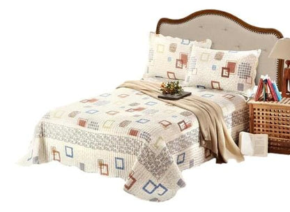 Tache Geometric Cubic Squares Ivory Scalloped Retro Cotton Quilt Bedspread Set (DSW009) - - Quilt / Bedspread