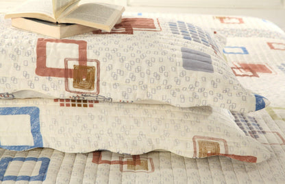 Tache Geometric Cubic Squares Ivory Scalloped Retro Cotton Quilt Bedspread Set (DSW009) - - Quilt / Bedspread