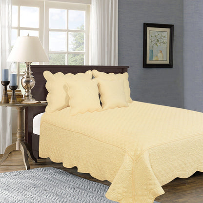 Tache Buttercup Puffs Yellow Diamond Matelasse Scalloped Quilt Set (YELLEMDES) - - Quilt / Bedspread