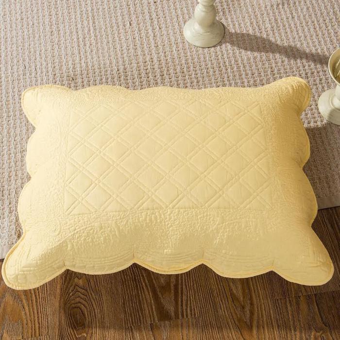 Tache Yellow Diamond Matelasse Scalloped Buttercup Puffs Pillow Sham (YELLEMDES) - - Pillow Sham