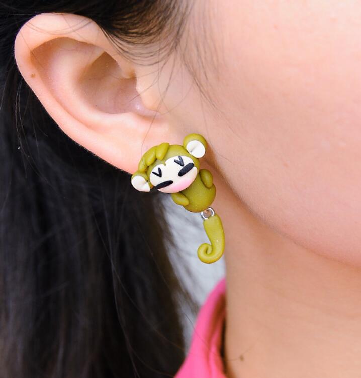 Cute Monkey Polymer Clay Earrings - - earrings
