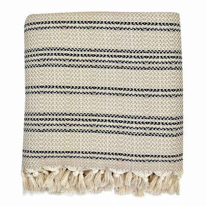 High-Quality Woven Stripe Turkish Throw - Sand + Black - Home Decor