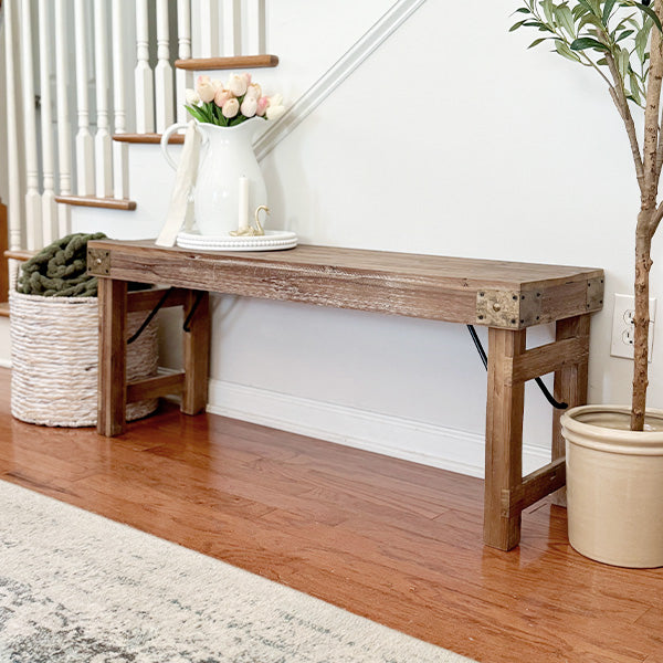 Vintage-Inspired Reclaimed Wood Folding Bench - - Sale