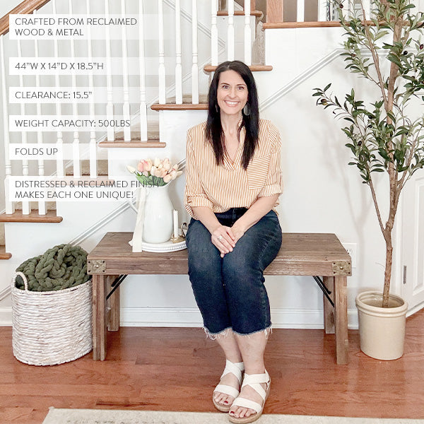 Vintage-Inspired Reclaimed Wood Folding Bench - - Sale