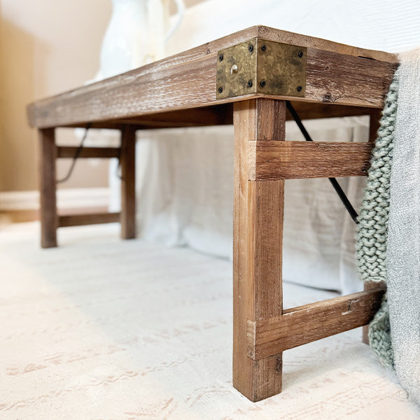 Vintage-Inspired Reclaimed Wood Folding Bench - - Sale