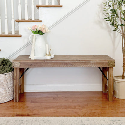 Vintage-Inspired Reclaimed Wood Folding Bench - - Sale