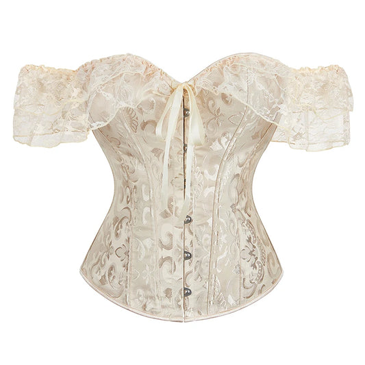 Women Short Lacing Sleeves Vintage Bustier Top Lace Up Corset Tops