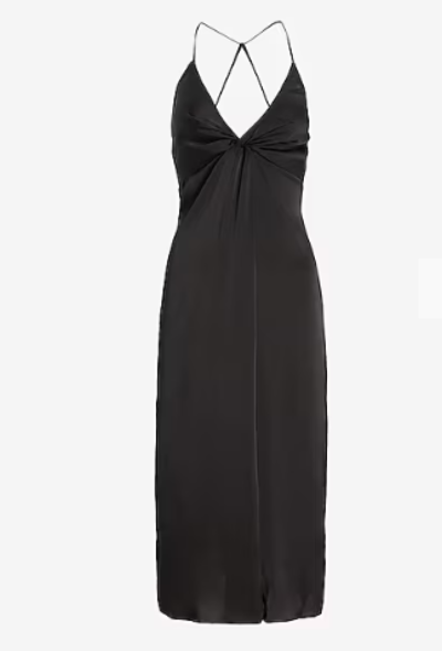 Satin Twist Front Slip Dress - - dress