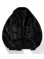 Men's Warm Faux Fur Zip Up Jacket - Black -