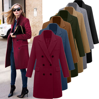 Women Lapel Collar Double Breasted Coats