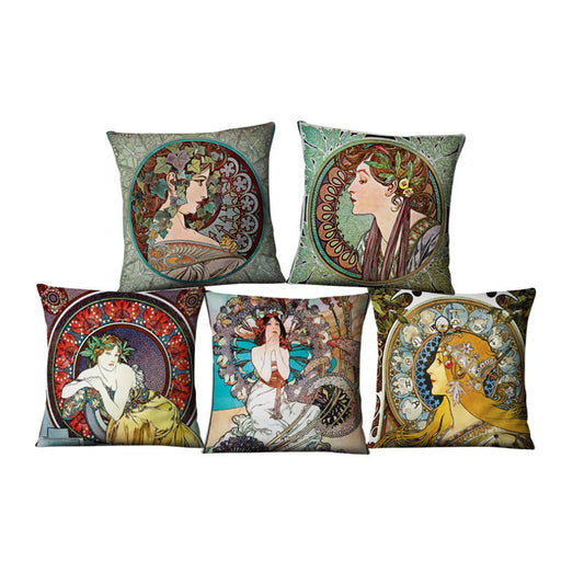 Vintage Art Nouveau Cushion Cover Linen Throw Cushion Pillow