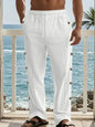 Men's Full Size Side Button Wide Leg Pants Plus Size - White -