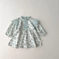 Girls Long Sleeve Flower Print Dress blue