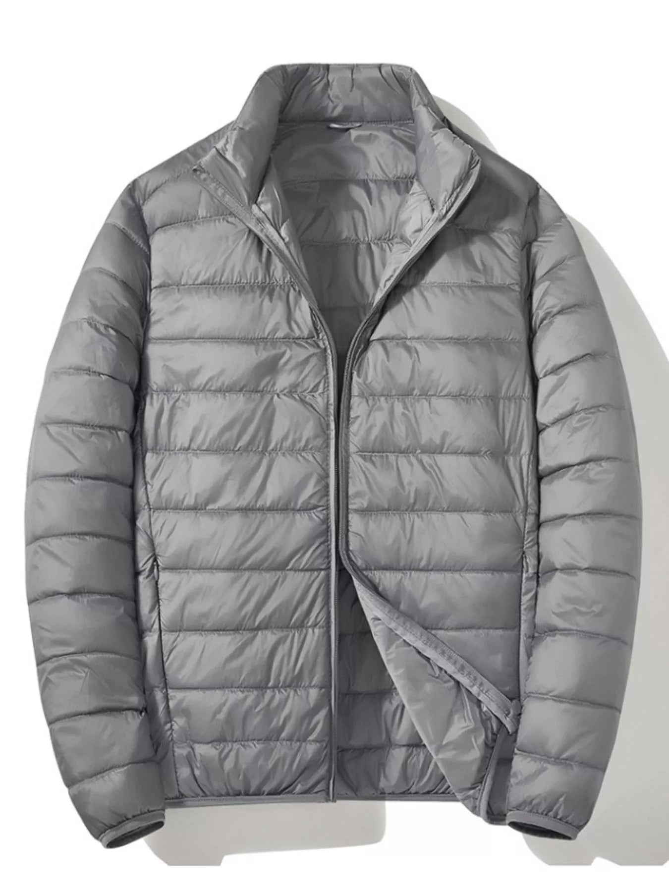 Men's Plus Size Lightweight Zip Up Puffer Jacket - Gray -