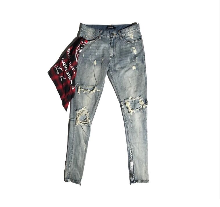 Trendy Distressed Denim Pants - - jeans