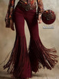 Fringe Flare Pants - Burgundy -