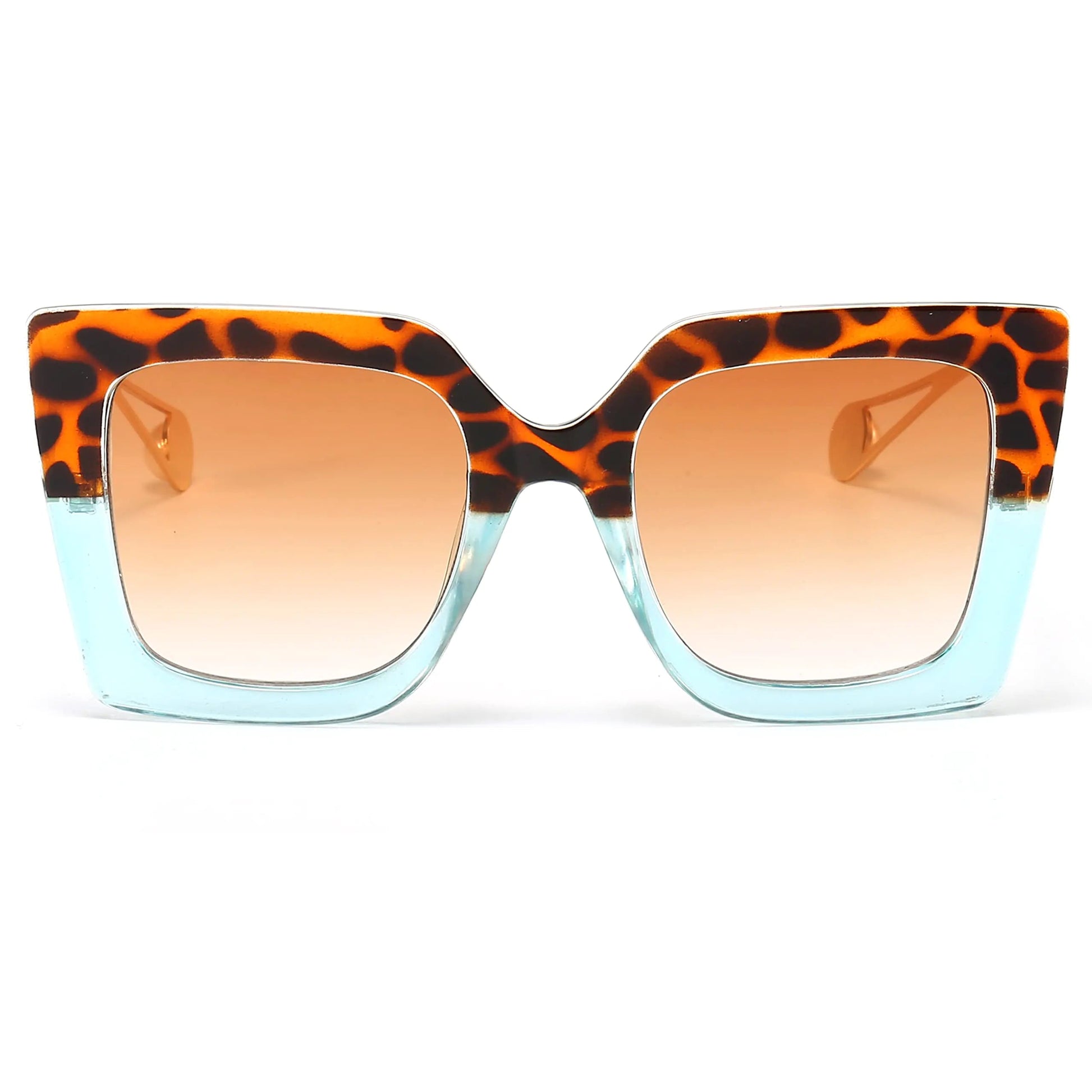 SUNBSR Fashion Oversized Square Sunglasses for Women Classic Big Frame Trendy Cute Cat Eye Style Sunnies (Leopard Blue/Orange Gradient) Kia Day Design