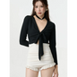 Bikini Set – V-Neck Long Sleeve with Ruffle High Waist - Black - Swimwear