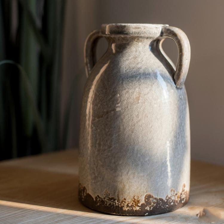 Binglie Glazed Pottery Vase with Handles - -