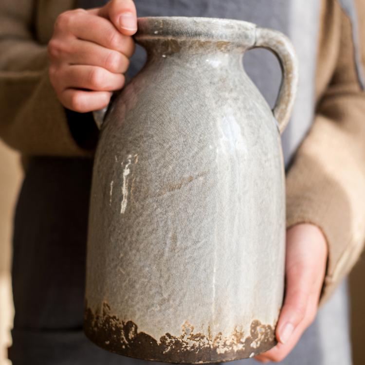 Binglie Glazed Pottery Vase with Handles - -