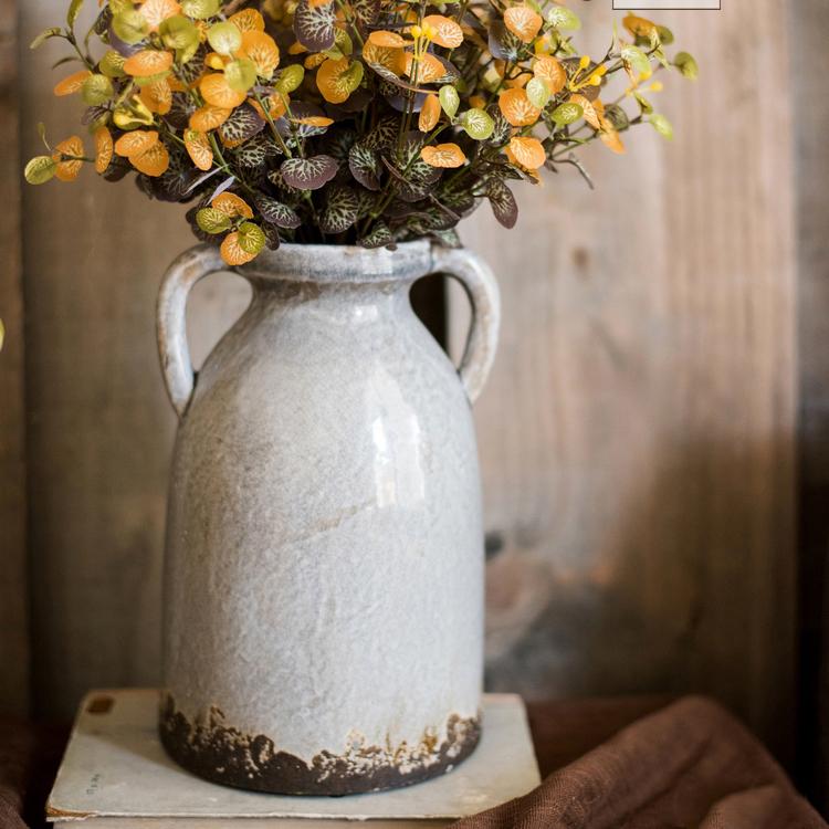 Binglie Glazed Pottery Vase with Handles - -