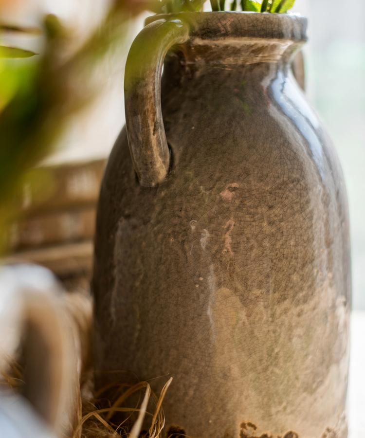Binglie Glazed Pottery Vase with Handles - -
