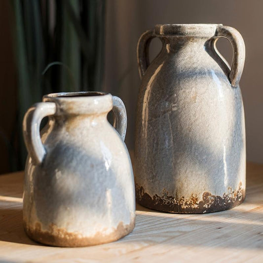 Binglie Glazed Pottery Vase with Handles - - vase