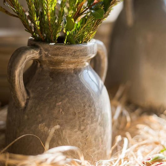 Binglie Glazed Pottery Vase with Handles - - vase