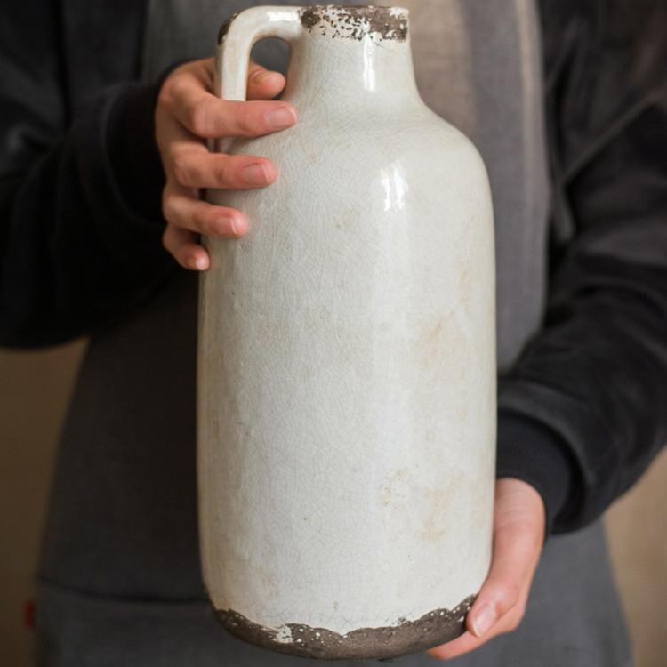 Binglie Glazed Pottery Vase with Single Handle - -
