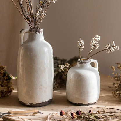 Binglie Glazed Pottery Vase with Single Handle - -