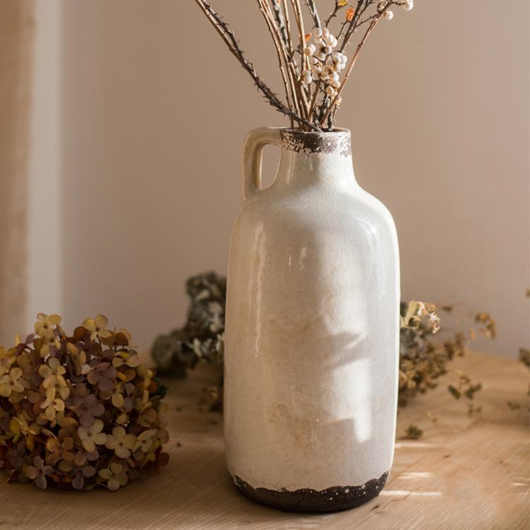 Binglie Glazed Pottery Vase with Single Handle - -