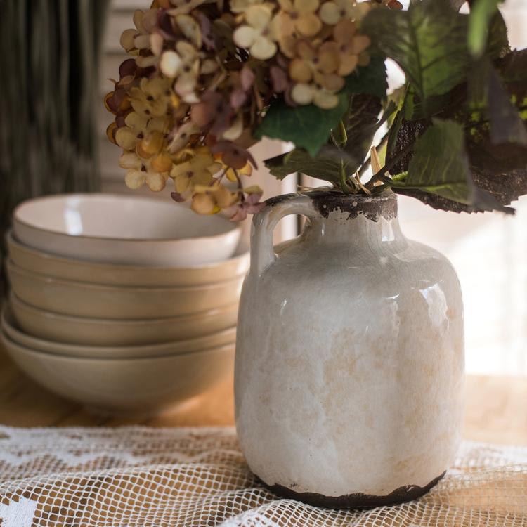 Binglie Glazed Pottery Vase with Single Handle - -