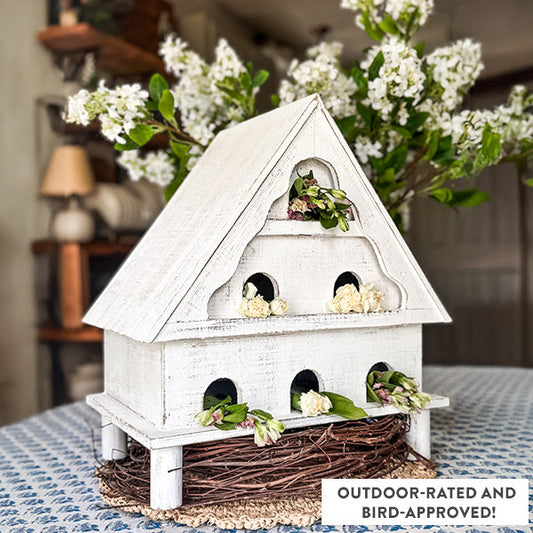 Distressed White Wood Functional Bird House Outdoor Rated - - Birdhouses