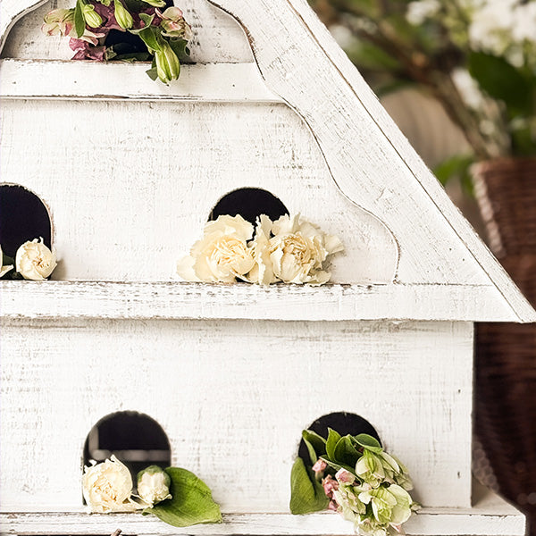 Distressed White Wood Functional Bird House | Outdoor Rated - - Sale