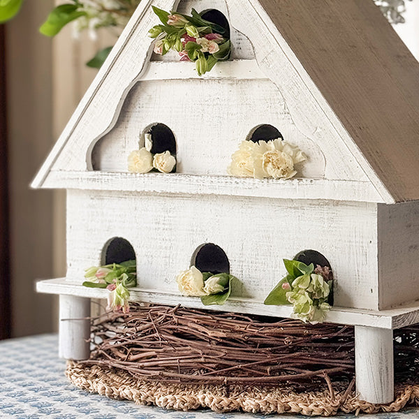 Distressed White Wood Functional Bird House | Outdoor Rated - - Sale