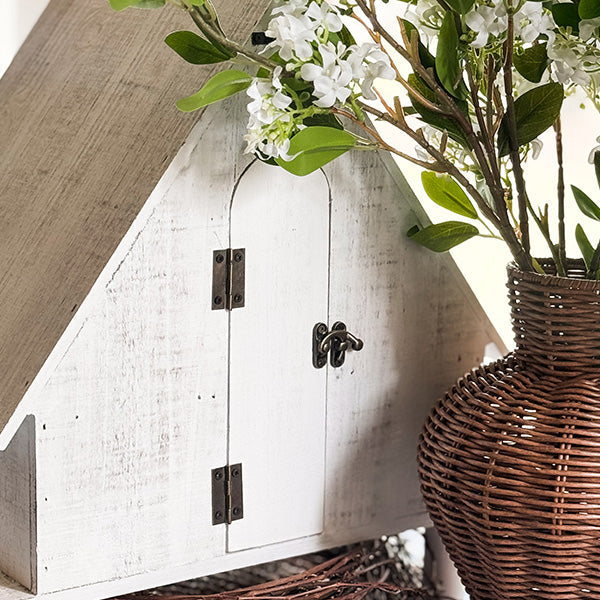 Distressed White Wood Functional Bird House | Outdoor Rated - - Sale
