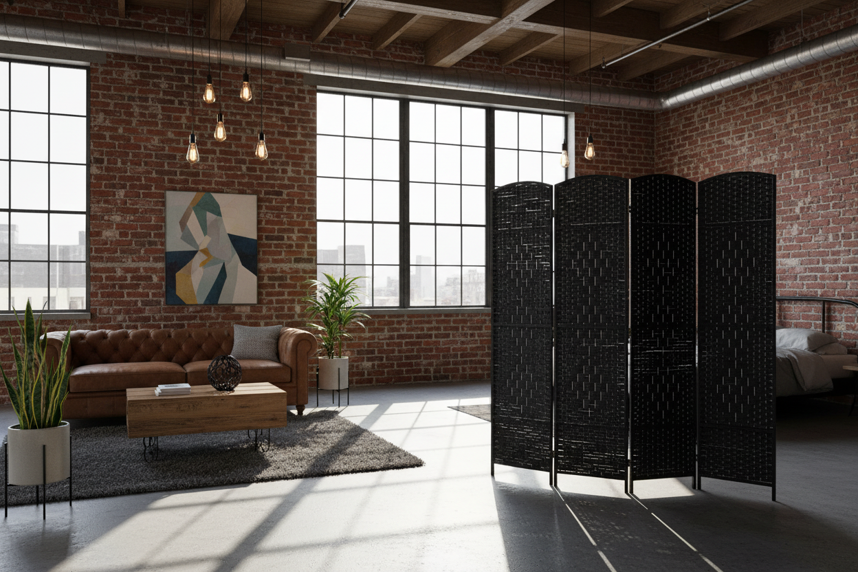 Black 6 Panel Folding 6 Foot Privacy Divider - - room divider