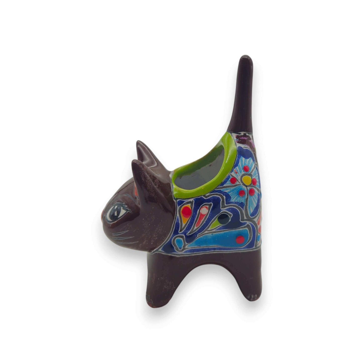 Colorful Talavera Cat Planter Mexican Ceramic Art - - Talavera Planter