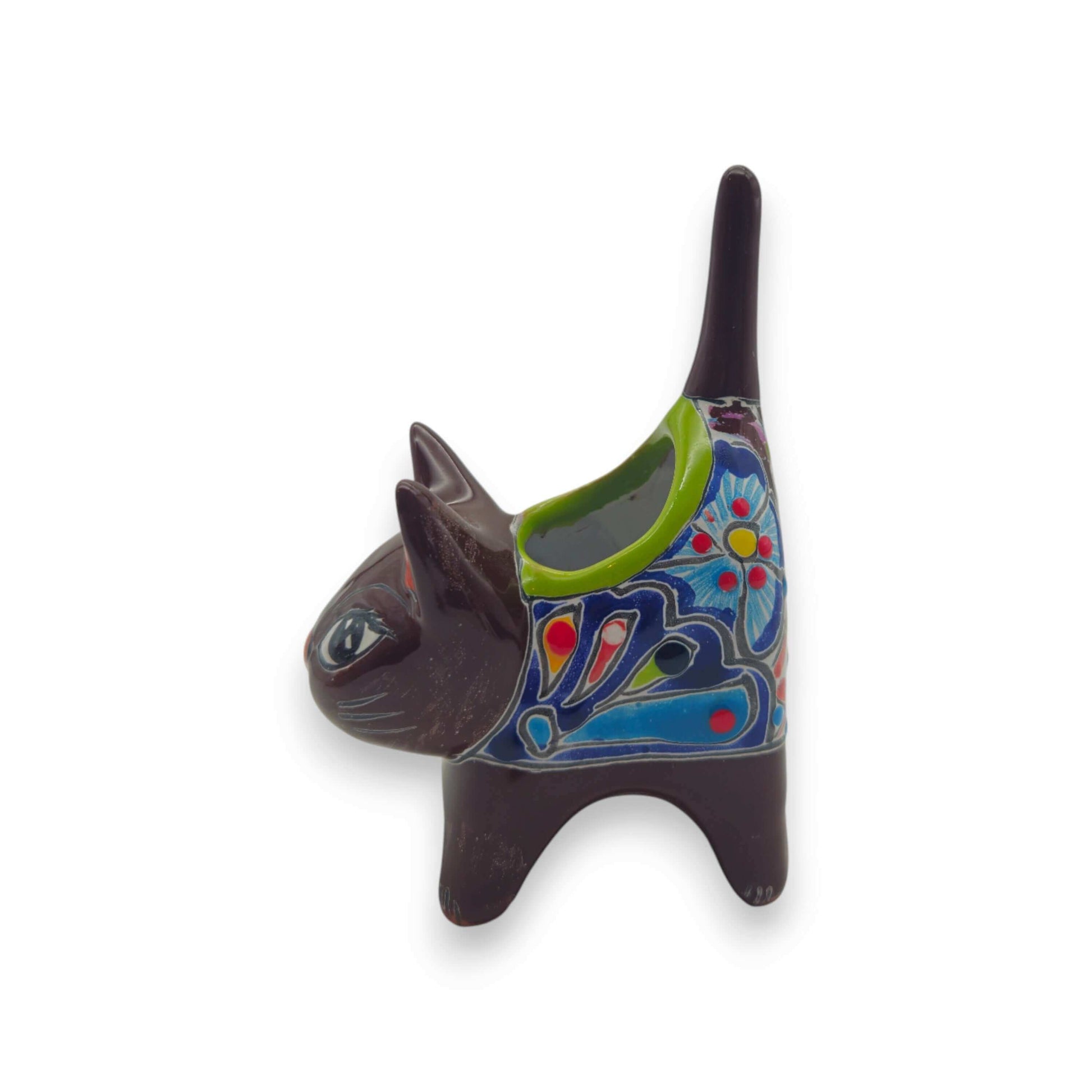 Colorful Talavera Cat Planter Mexican Ceramic Art - - Talavera Planter