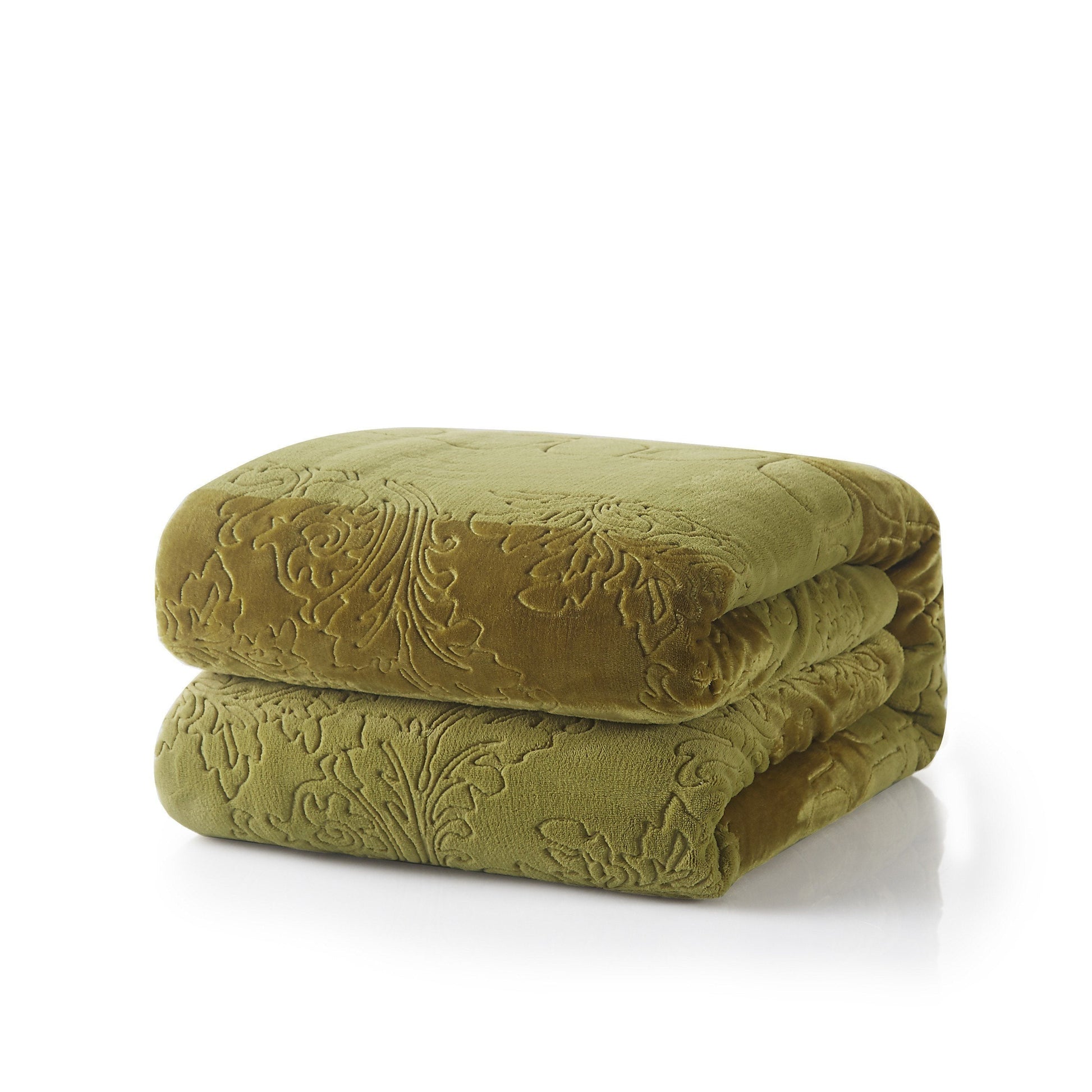 Tache Solid Embossed Green Olive Chartreuse Sherpa Throw Blanket (62096) - - Blanket